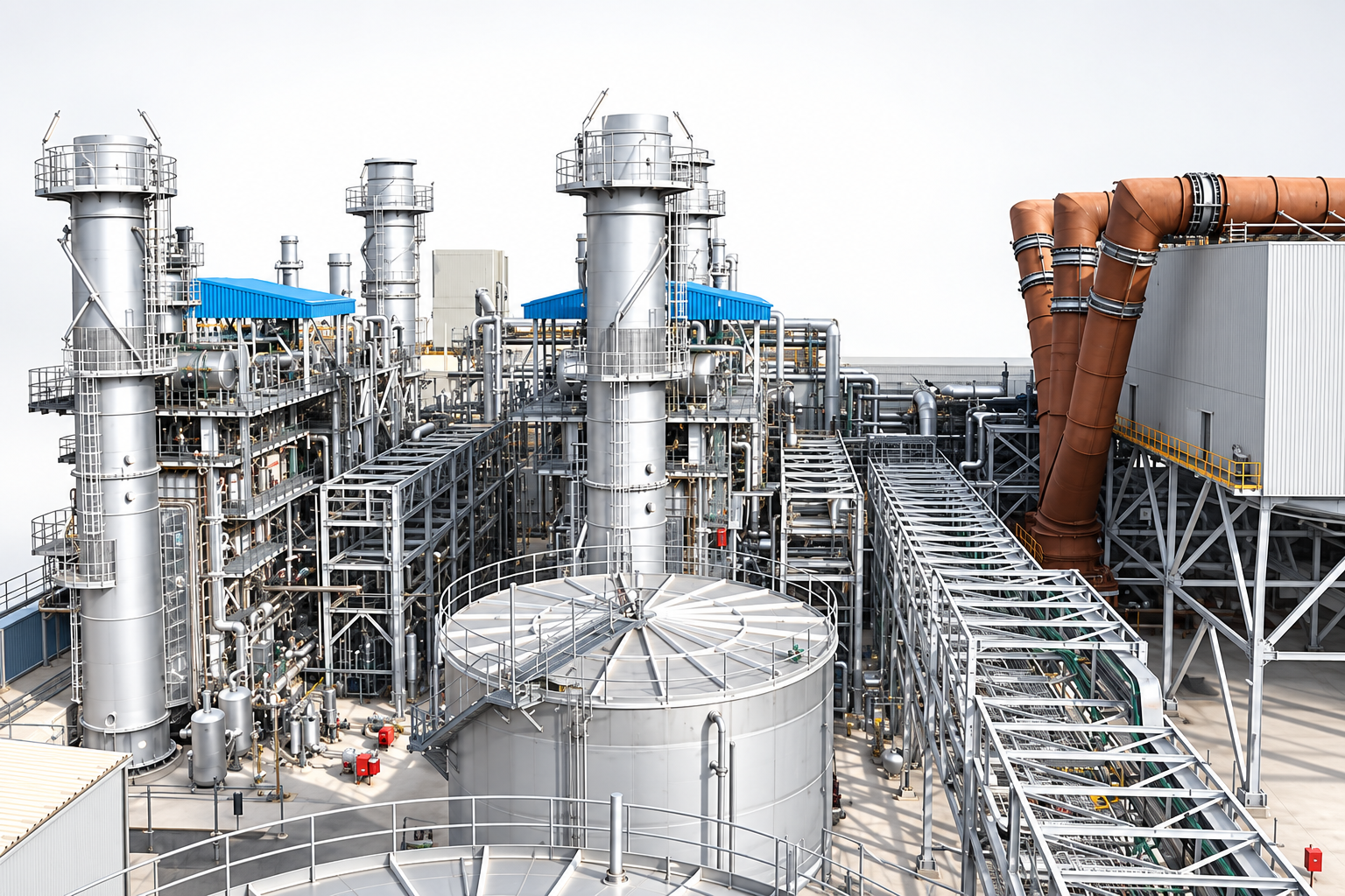 Industrial plant towers and process infrastructure