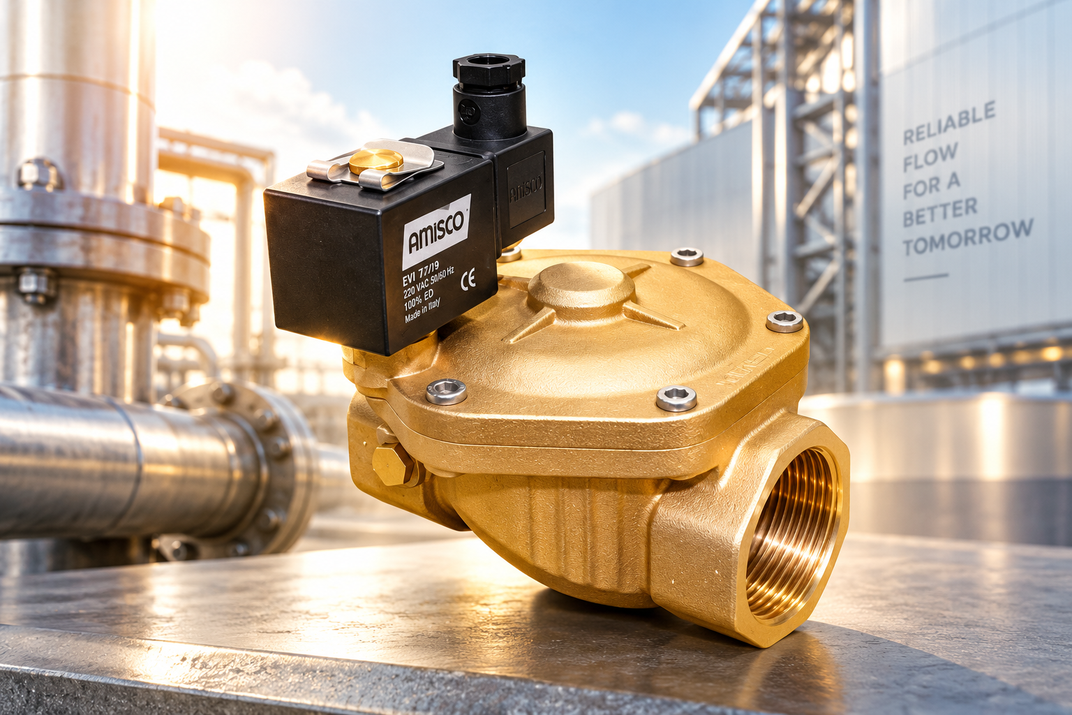 Close-up of a brass solenoid valve